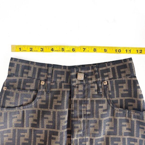 Authentic FENDI FF Zucca Vintage Printed Mini Skirt Brown Tan Pockets - Picture 8 of 12